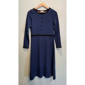 NWOT Sweet Salt Cottagecore Long Sleeve Blue Black Midi Dress Sz XS